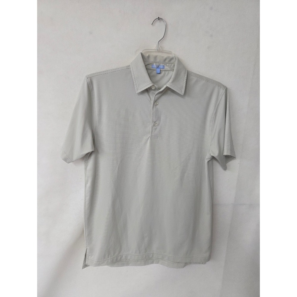 GenTeal Mens Performance Polo Shirt Small Beige White Micro Stripe Short Sleeve
